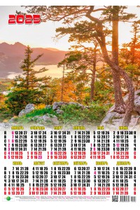 00018 Озеро в горах - 2025 (Листовой календарь, формат А2) со звуками природы.
